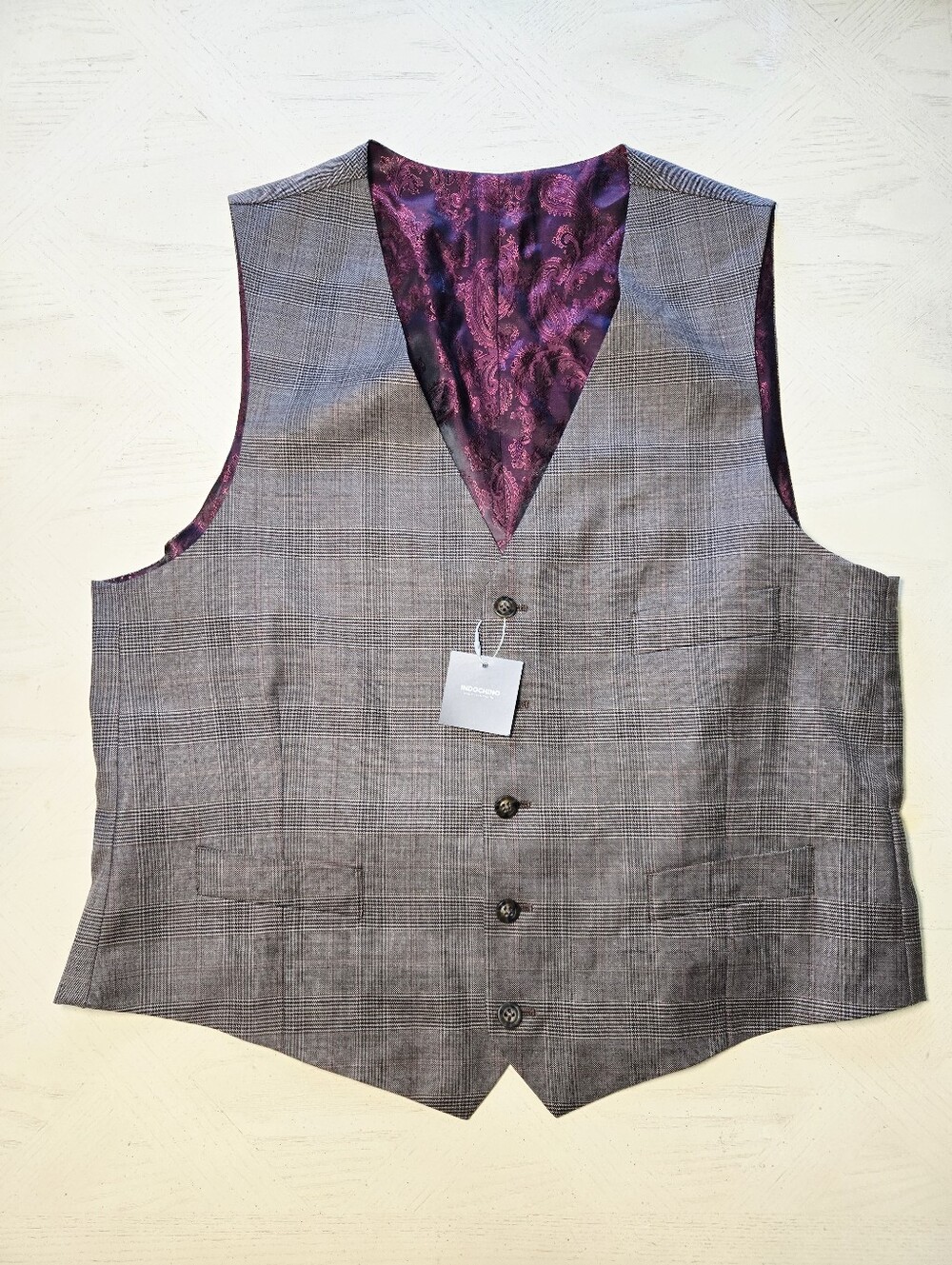 Indochino Mens 100% Wool Suit Vest Plaid Paisley Lining NWT Waistcoat